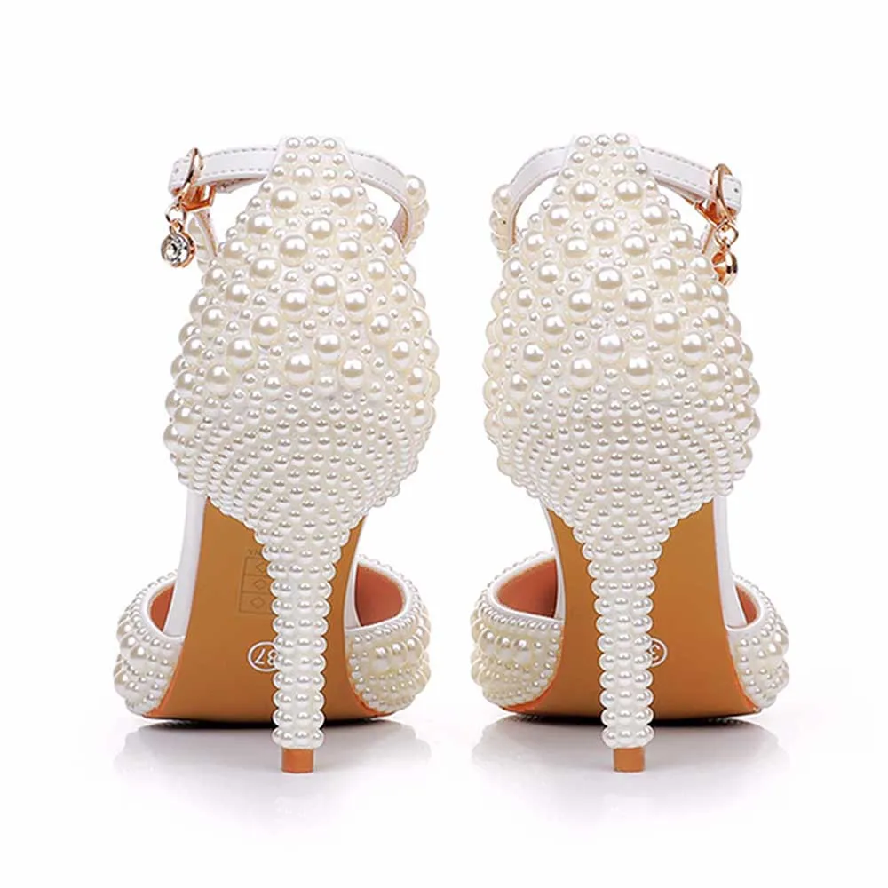 3.74" Closed Toe Wedding Shoes Pearl Bridal Shoes Prom Heels