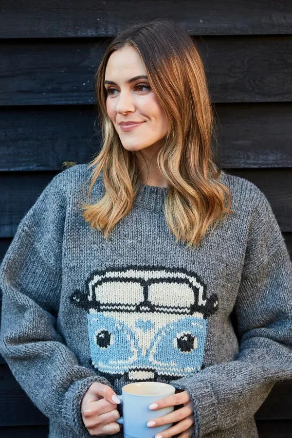 Pachamama Womens Happy Camper Sweater - Grey