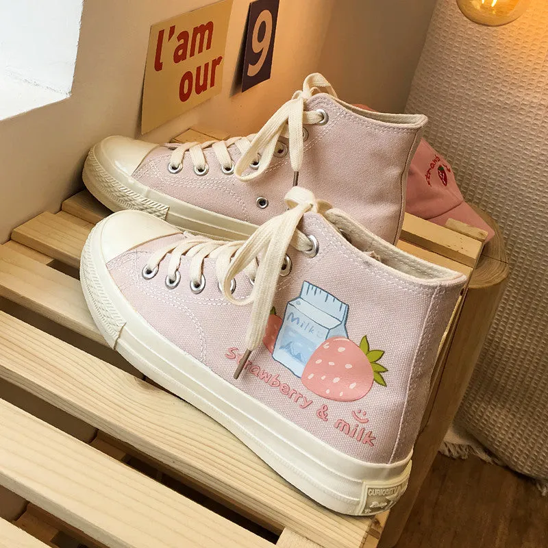 STRAWBERRY MILK PRINT CANVAS SHOES UB3167