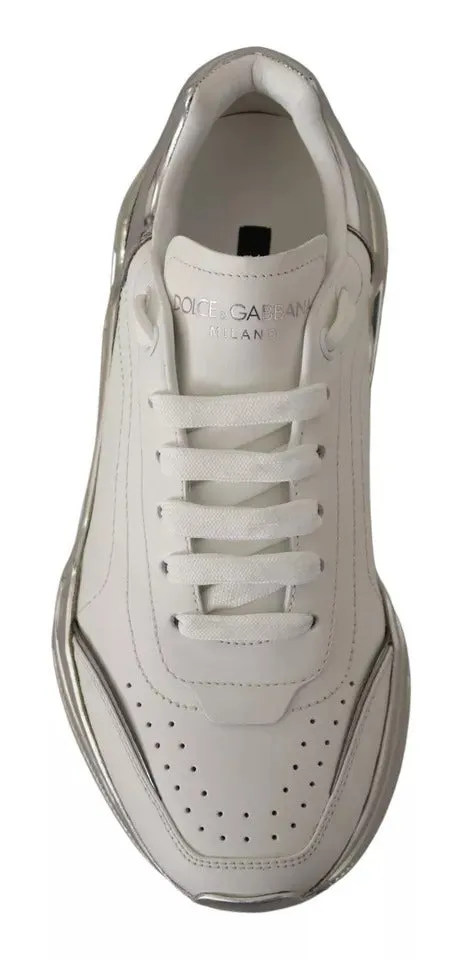White Silver Leather Daymaster Sneakers Shoes